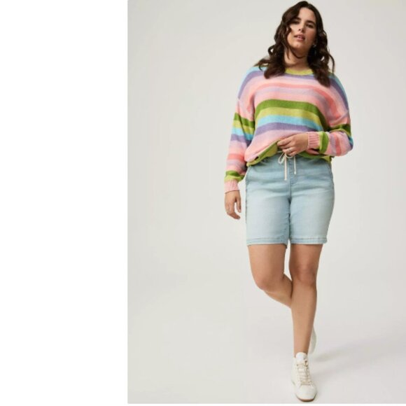 Torrid Sweater Large (Torrid 0) Harley Pastel Stripe Cotton Blend Crew Neck - Picture 2 of 12